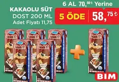 DOST KAKAOLU SÜT 200 ML 6 AL 5 ÖDE